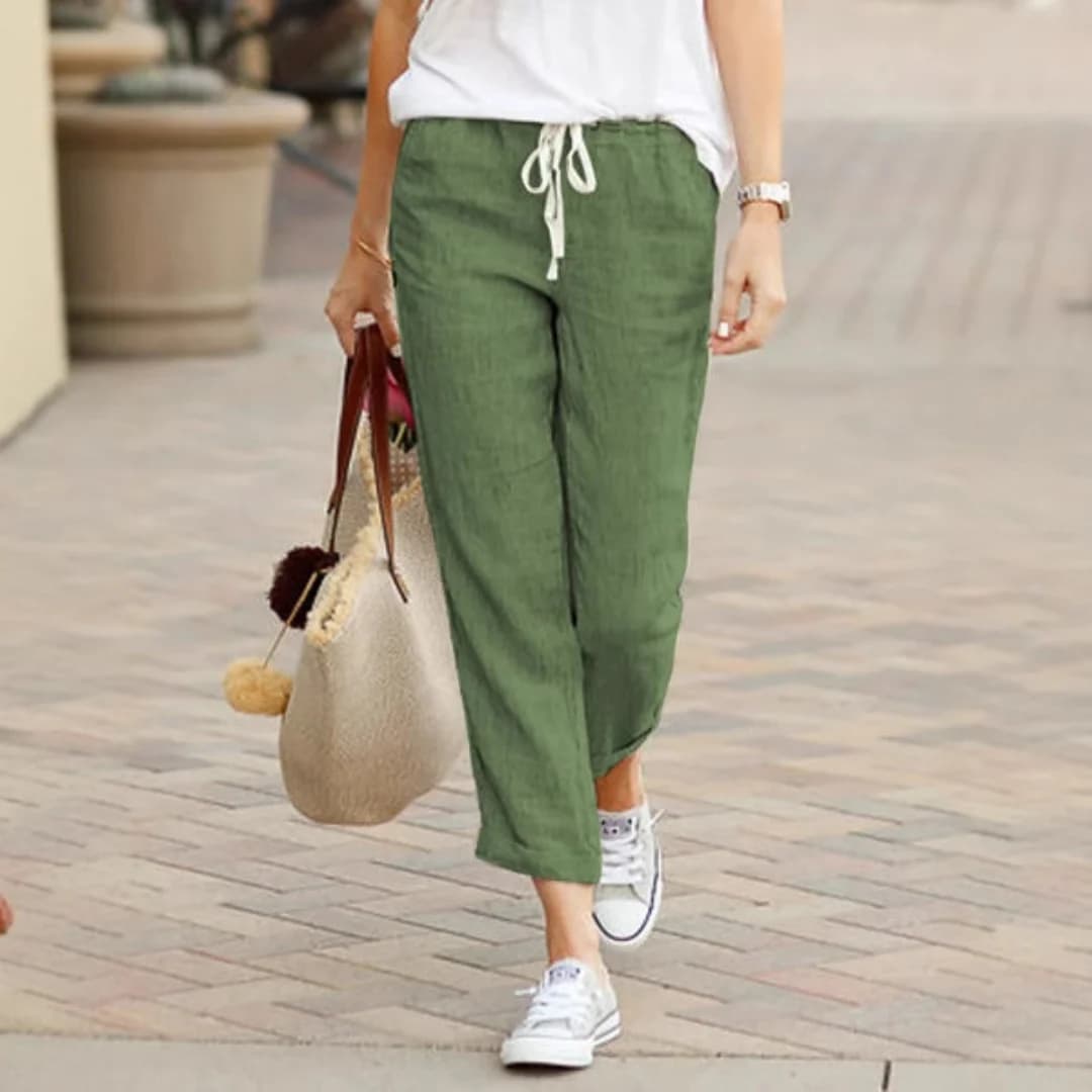 Khaki Cropped Straight Leg Pants