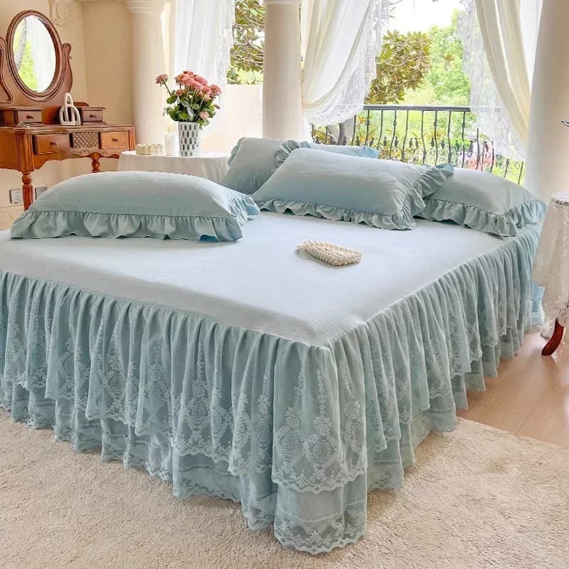 Three Layer Gauze Lace Bed Cover with Ruffled Edge