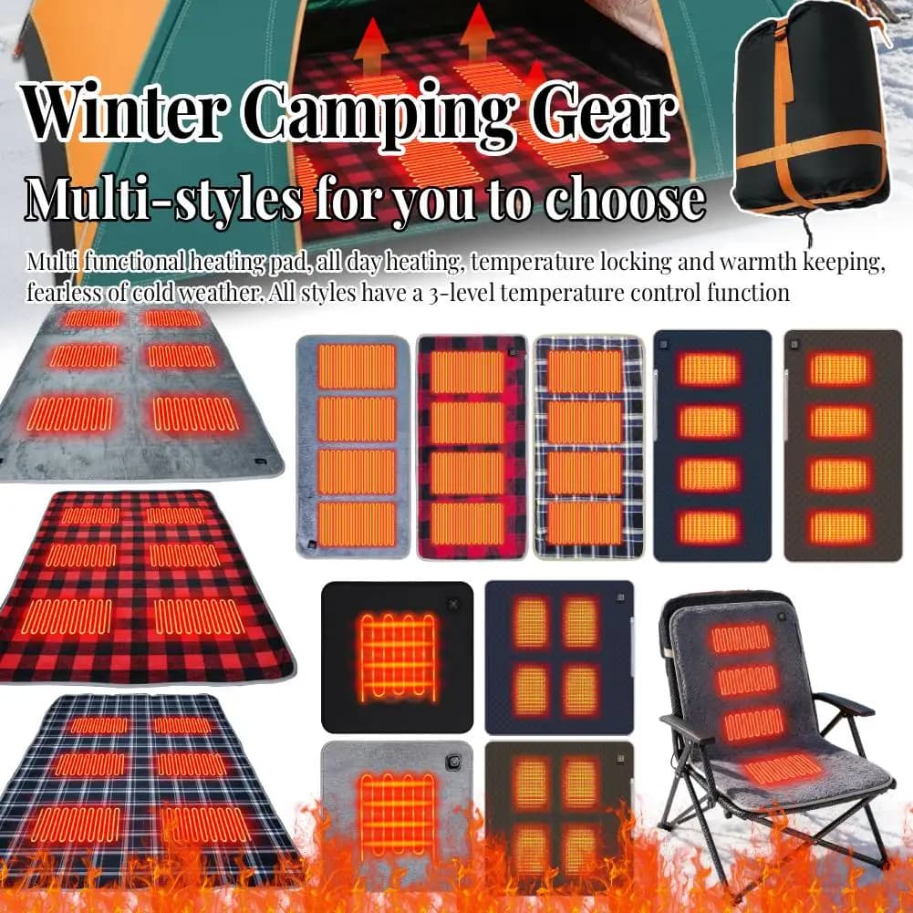 Winter Camping Gear- Sleeping Electric Heating Pads 3 Temp Adjustament Heating Cushion Pad Cold Resistant for Outdoor Sports Mat