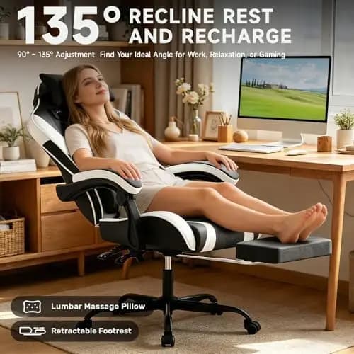 Ergonomic Gaming Chair,A Versatile 3-in-1 Video Game Chair for Work, Study, and Gaming,Features an Adjustable Backrest