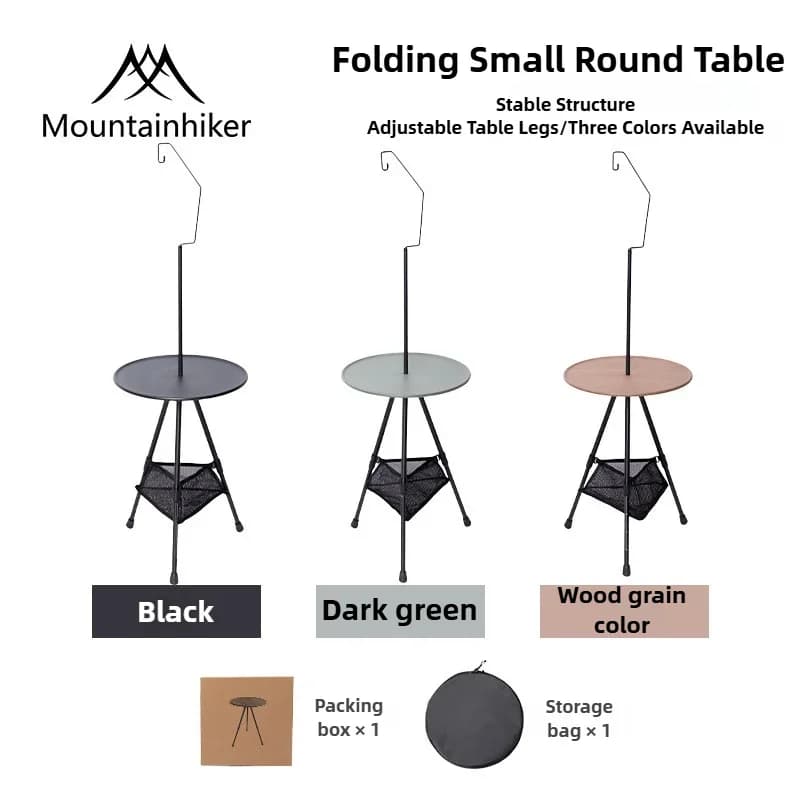 Portable Round Camping Table with Storage