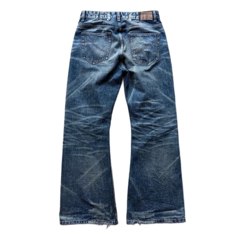 Vintage Washed Distressed Flare Denim Jeans
