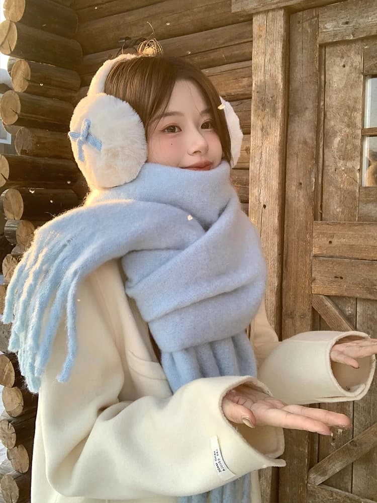 Winter Cashmere Wrap Scarf with Tassels