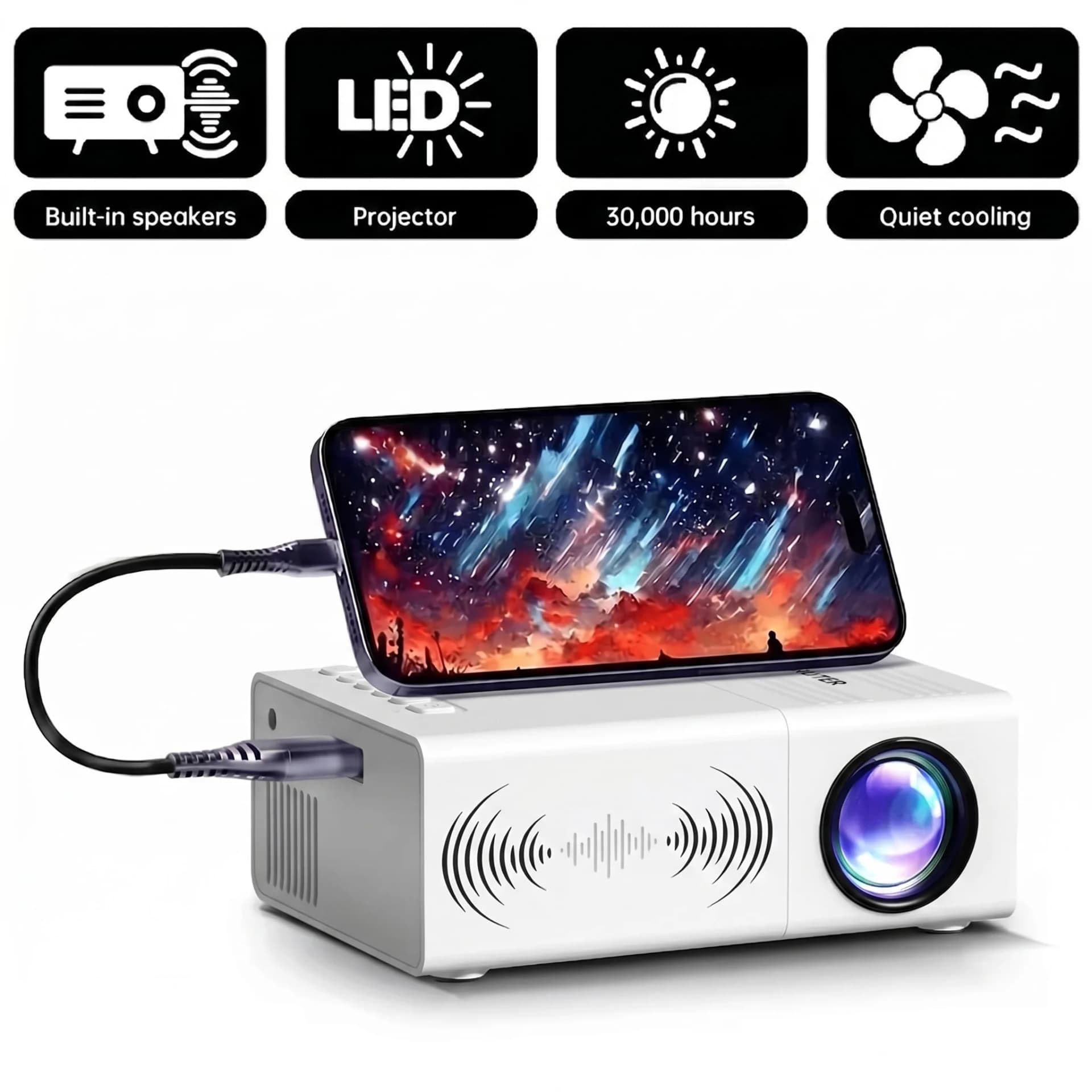 Portable Mini Projector For Multiple Scenes Built-In Speaker Compatible Tablet ,With Remote Control For Immersive Viewing Effect