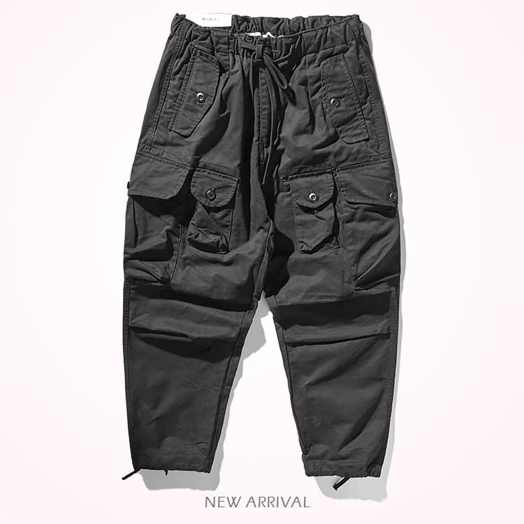 Men's Khaki Loose Straight Pants with Drawstring
