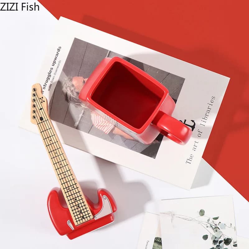 Creative Guitar Shaped Mug Coffee Shop Decorative Milk Coffee Cup Ceramic Water Cup Modern Style Home Juice Tea Cup Drink Gifts