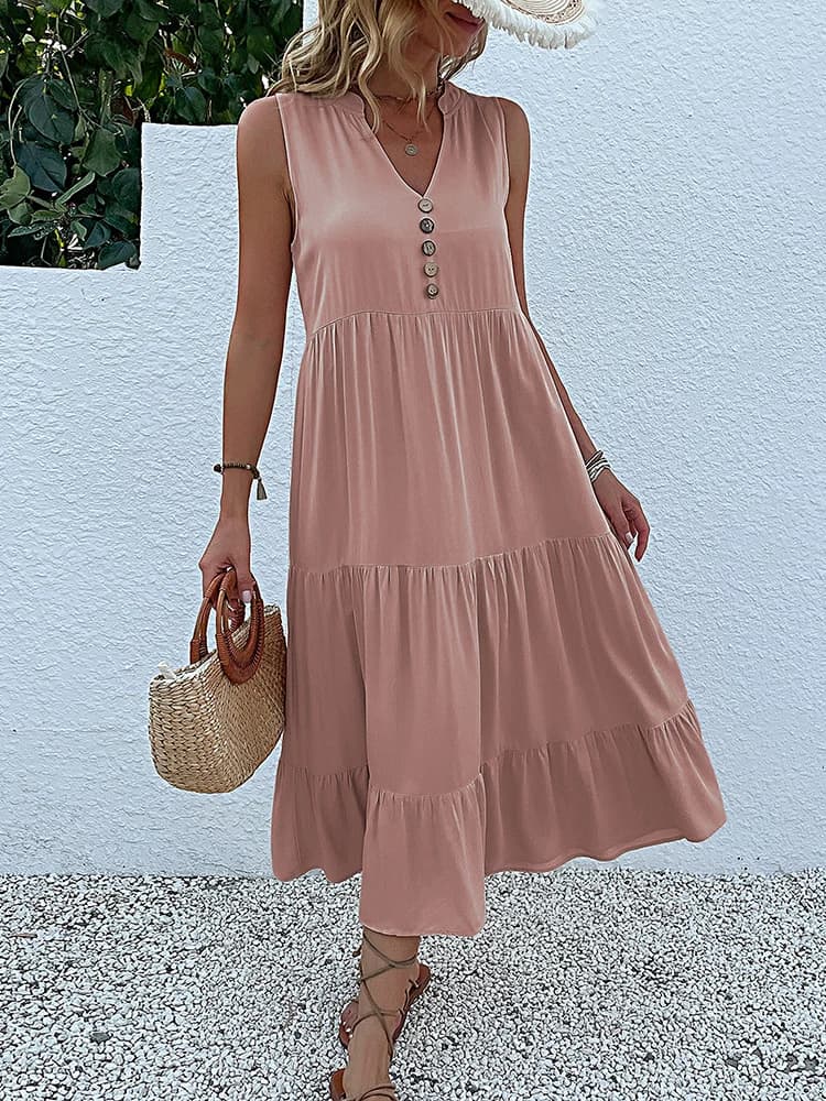 Casual Summer Midi Dress Sleeveless V-Neck