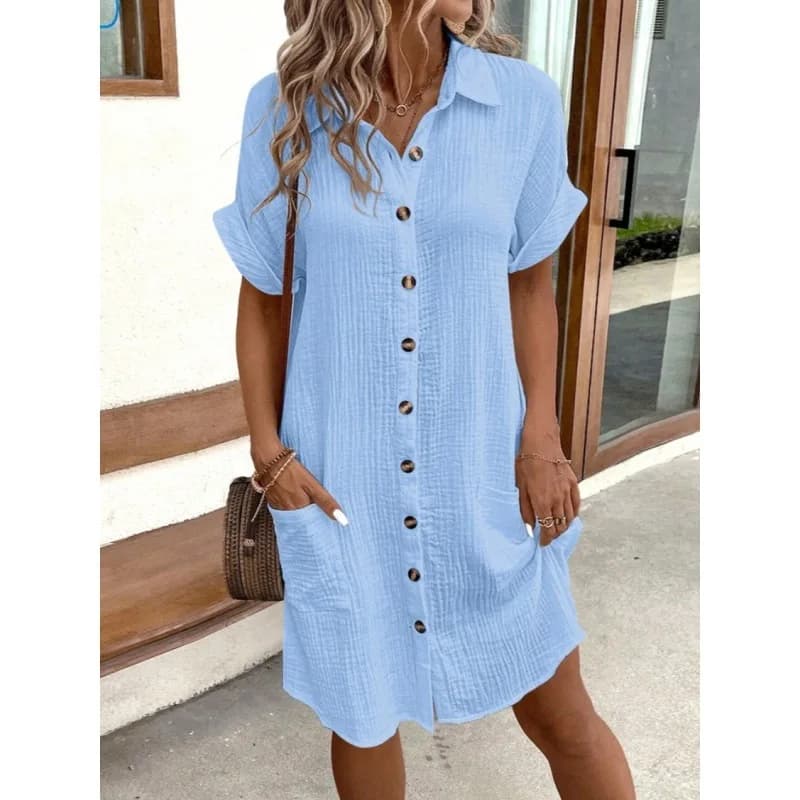 Women's V-Neck Button Summer Dress