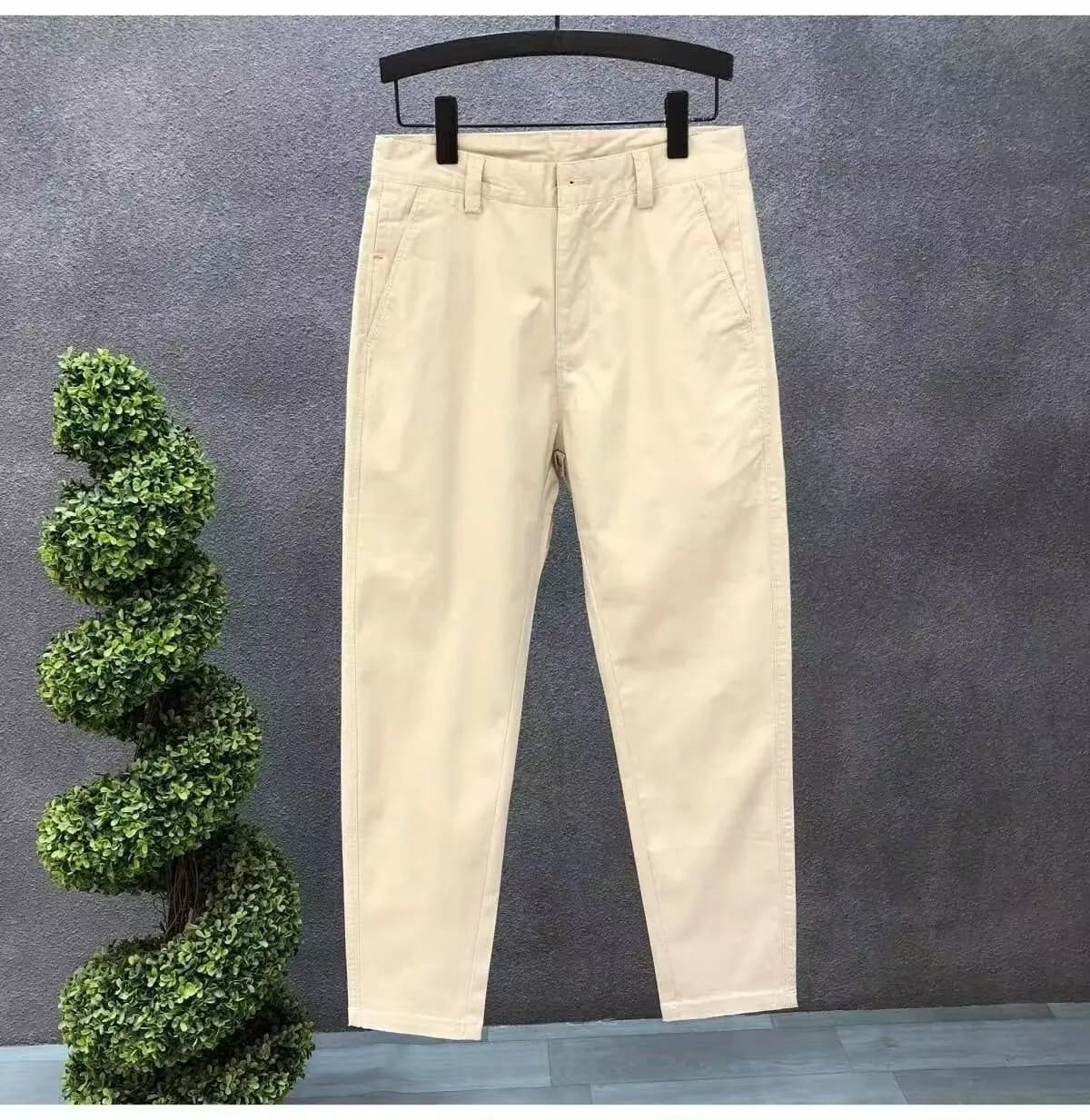 Men's Khaki Slim Fit Cotton Trousers