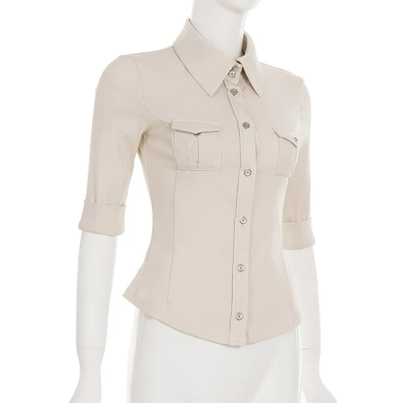 Half-Sleeve Button-Up Blouse Y2K