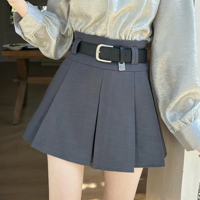 High-Waisted Pleated Skirt with Belt