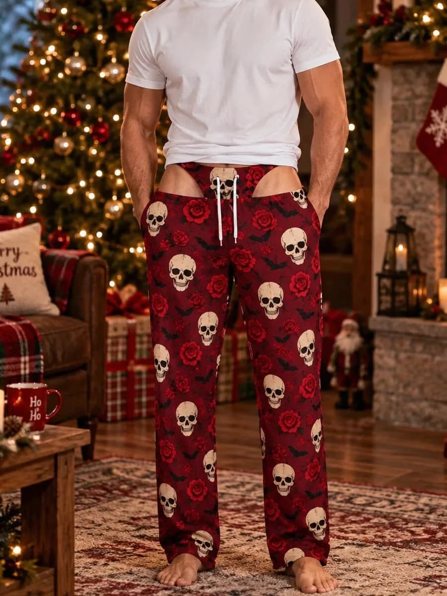 Men's Pumpkin Skull 3D Print Lounge Pants