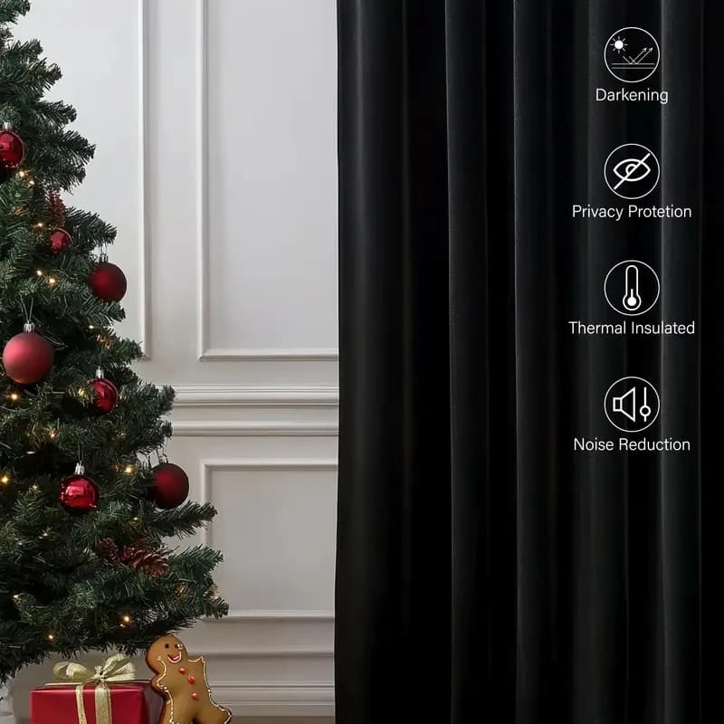Black Half Blackout Curtain Panels