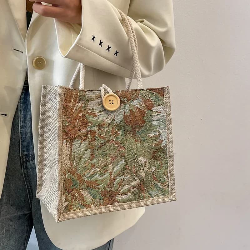Portable Linen Hand Bag Women
