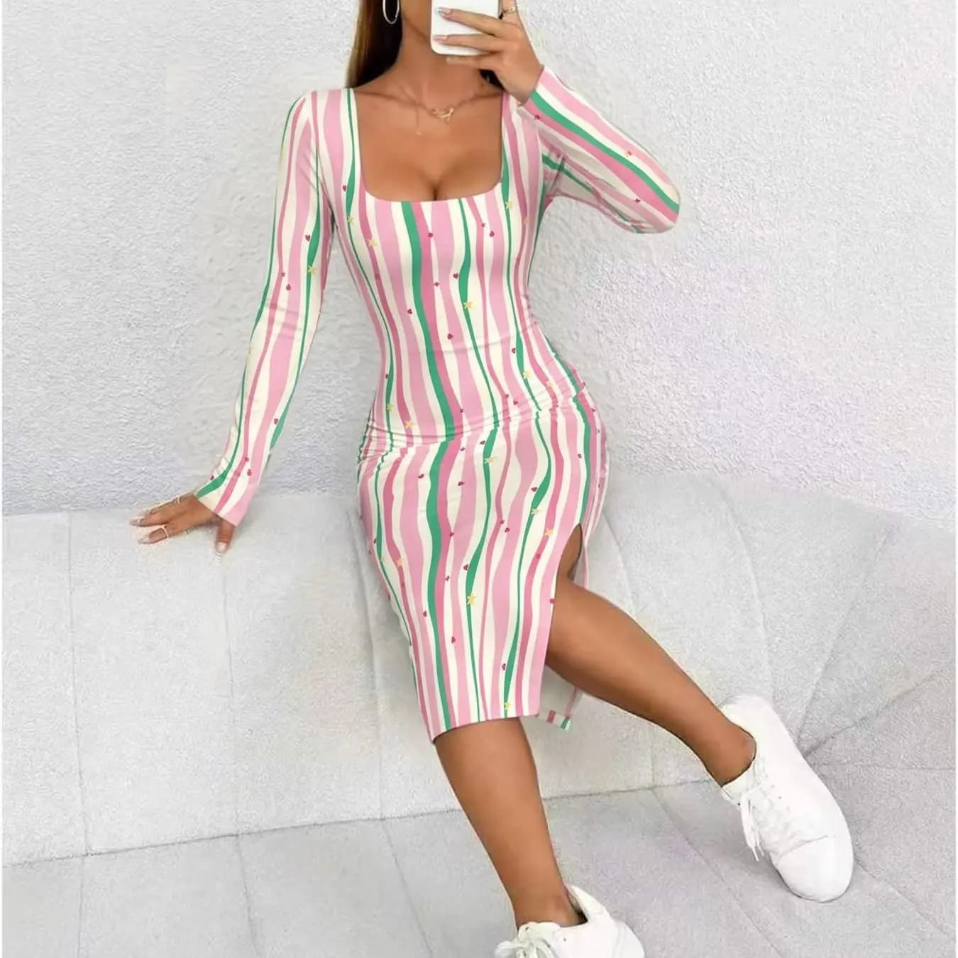 Women's Striped Color-Block Maxi Dress