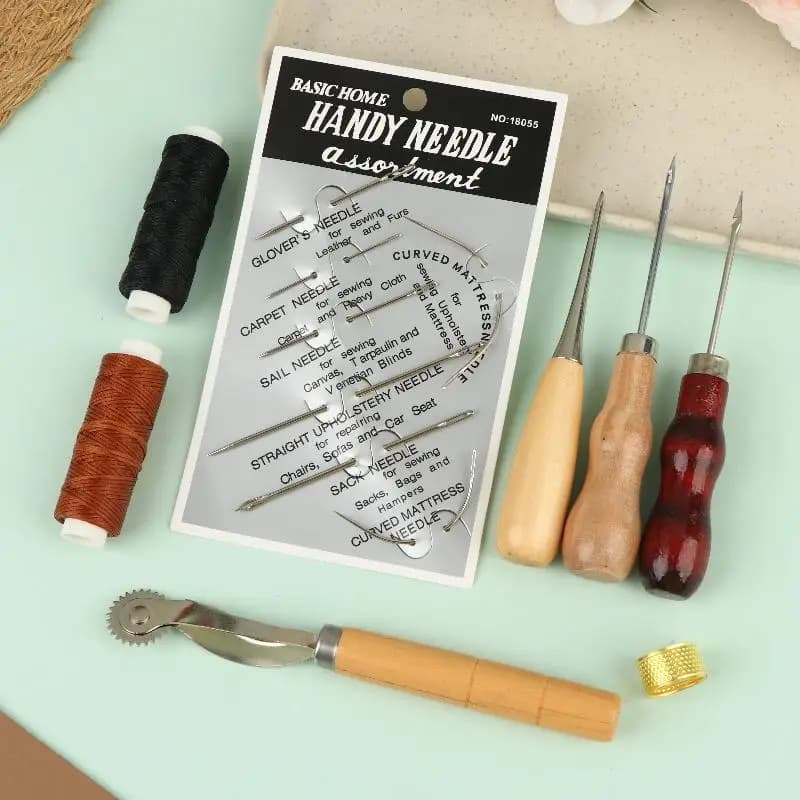 Leather Sewing Supplies Kit with Wooden Handle Awl