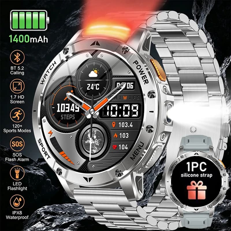 Smart Watch 1.7'' IPS Screen 1400mAh Battery IPX8 Waterproof 120+ Sports SOS LED BT Call Heart Rate Monitor Men Women