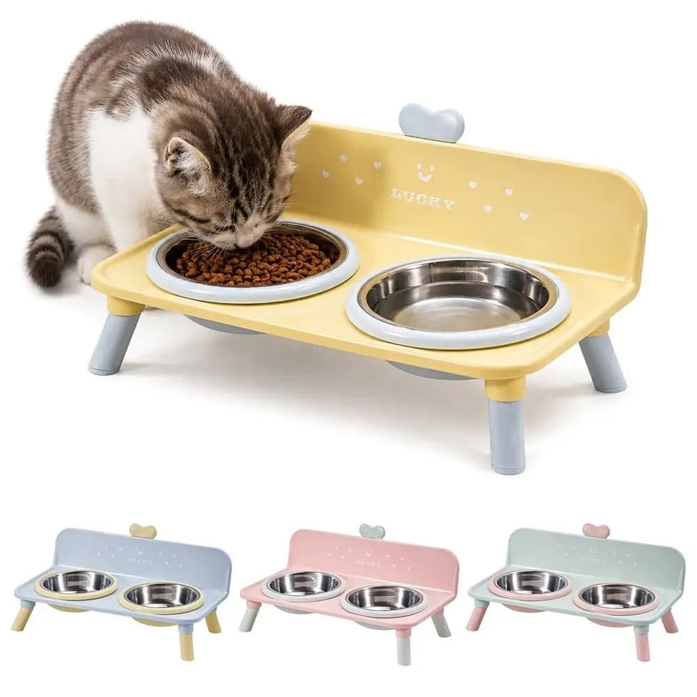 Elevated Stainless Steel Double Pet Bowl with Splash Guard