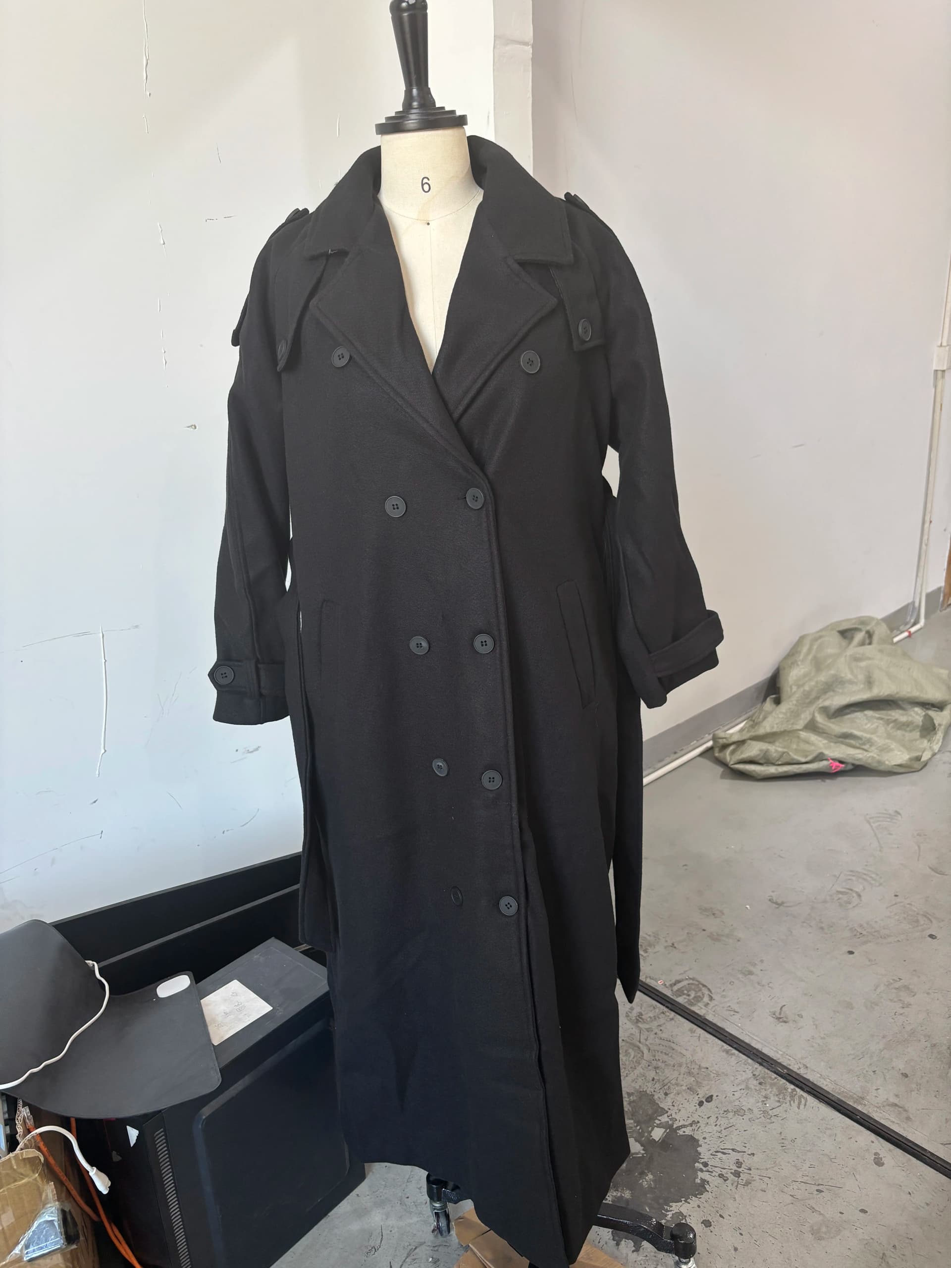 Wool Coat With Tailored Collar and Belt
