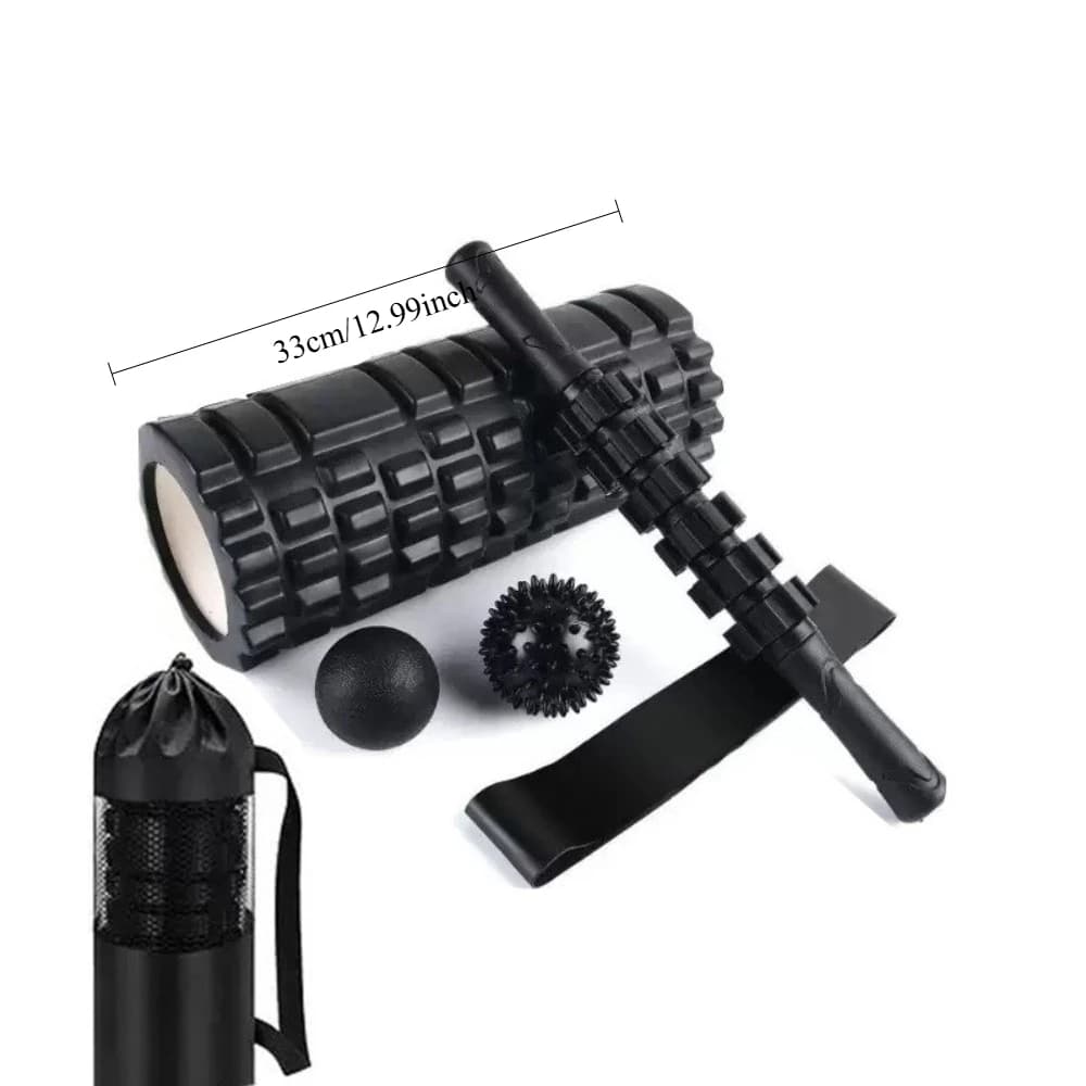 6 IN 1 Yoga Training Tools, Foam Roller, Massage Stick, Tension Band and 2 Massage Balls for Fitness, Yoga, Pilates Yoga Roller