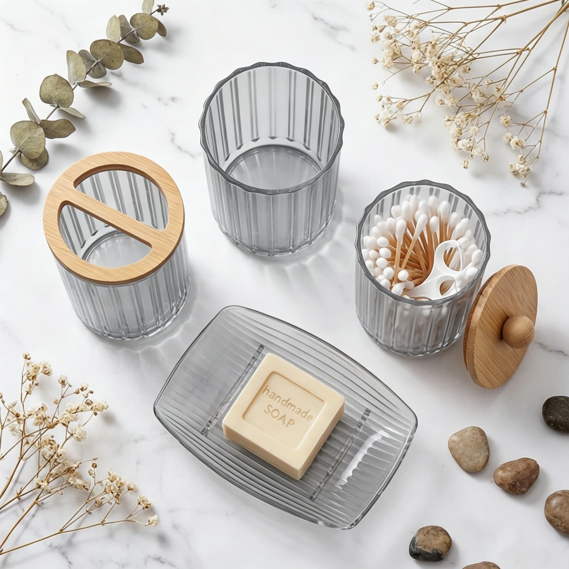 Bathroom Accessories Set, Toothbrush Holders Set Complete with Soap Dispenser, Bathroom Vanity Storage Cups and Cotton Swab Jars