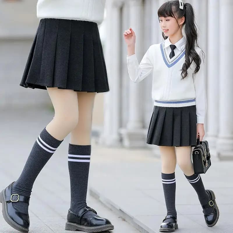 Girls Pleated Plaid Winter Wool Skirt