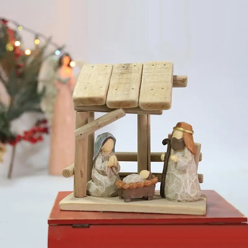 Hand-Painted Wooden Nativity Scene Ornament