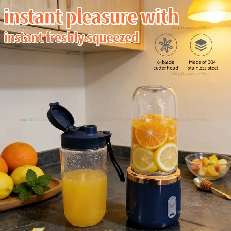 Portable Electric Blender 6 Blades Juice Smoothie Maker Ice Crusher Food Processor Personal for Fresh Drinks Juicer Machine