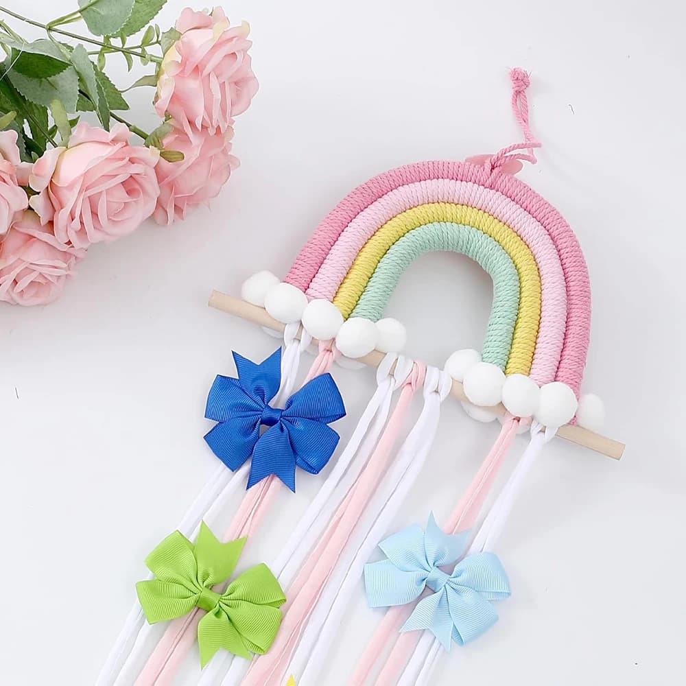 Hair Accessories Hanging Storage Rack, Wall Decoration, Hair Bow Storage Belt, Braided Rainbow Baby Hairpin Accessories Stand