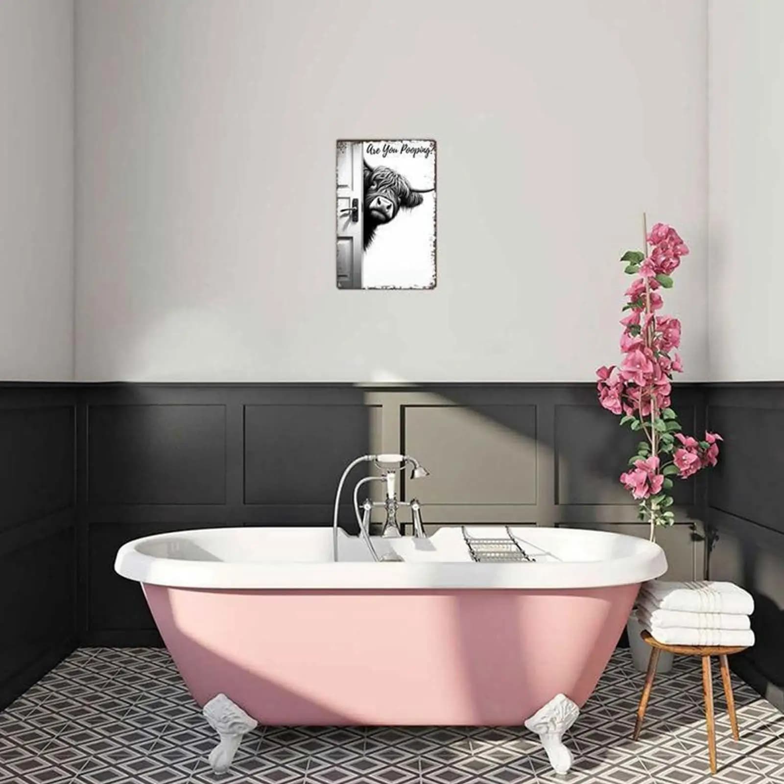 Bathroom Wall Art Decor Farmhouse Modern Funny Sign Bathroom Farm Animal Wall Pictures for Office Apartment Toilet Restroom Door
