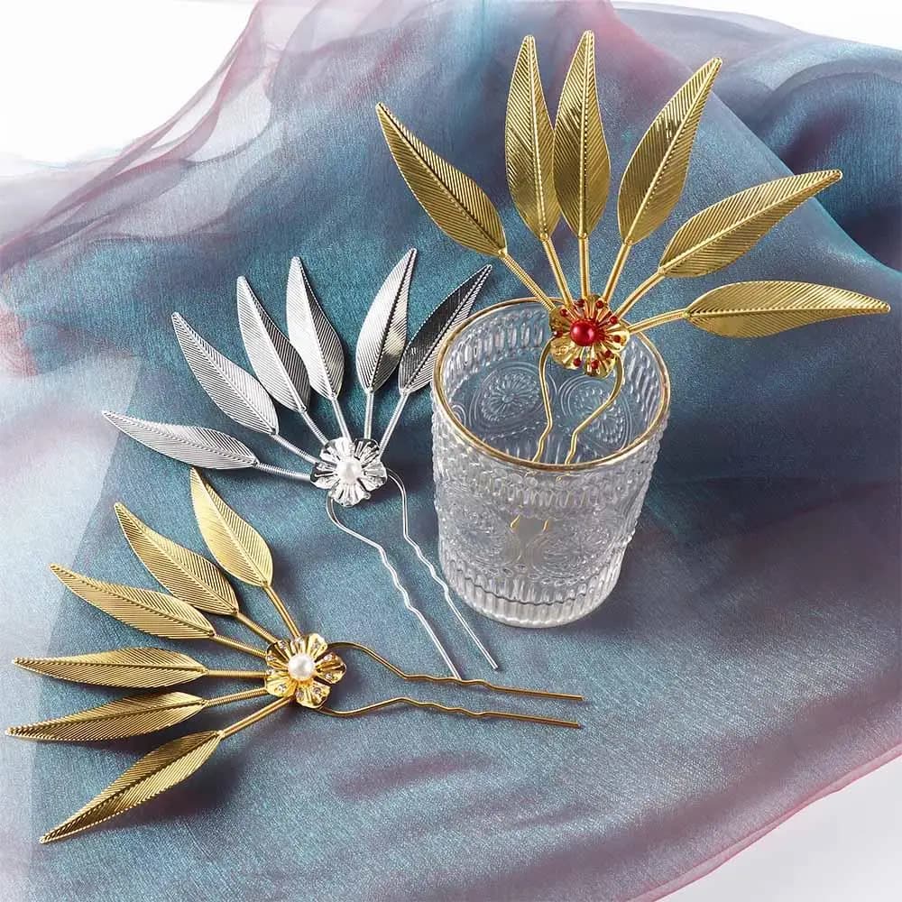Hair Accessories Leaf Flower Girl Hair Accessories Metal Hair Sticks Thai Headdress Ancient Style Headwear U Shape Hairpin