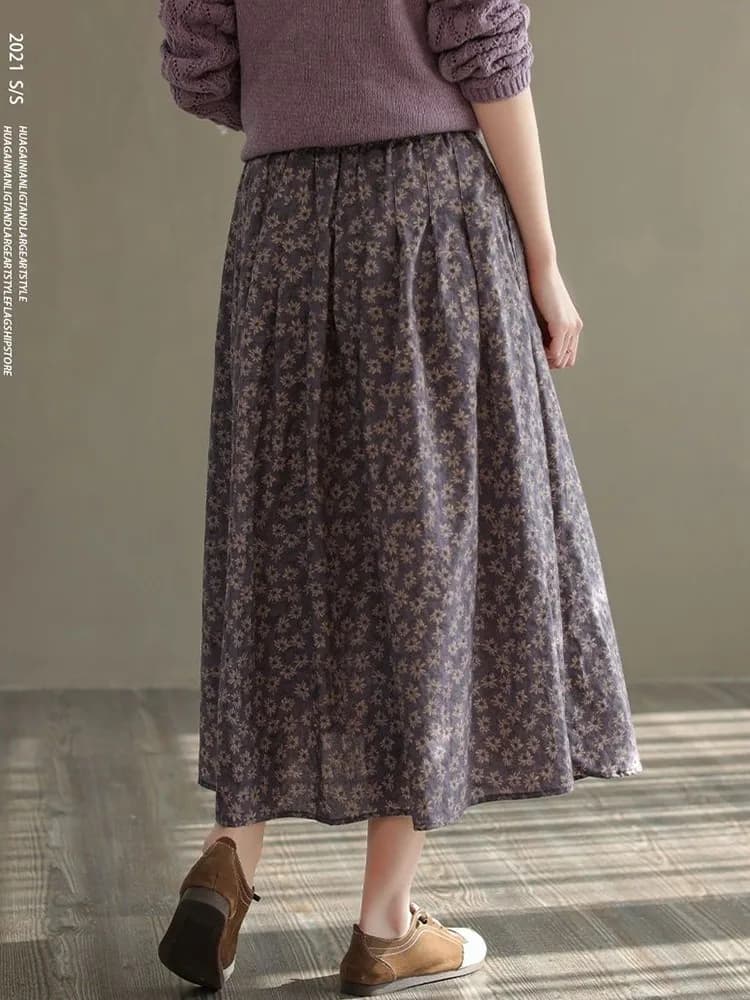 Women's Vintage Floral A-Line Long Skirt