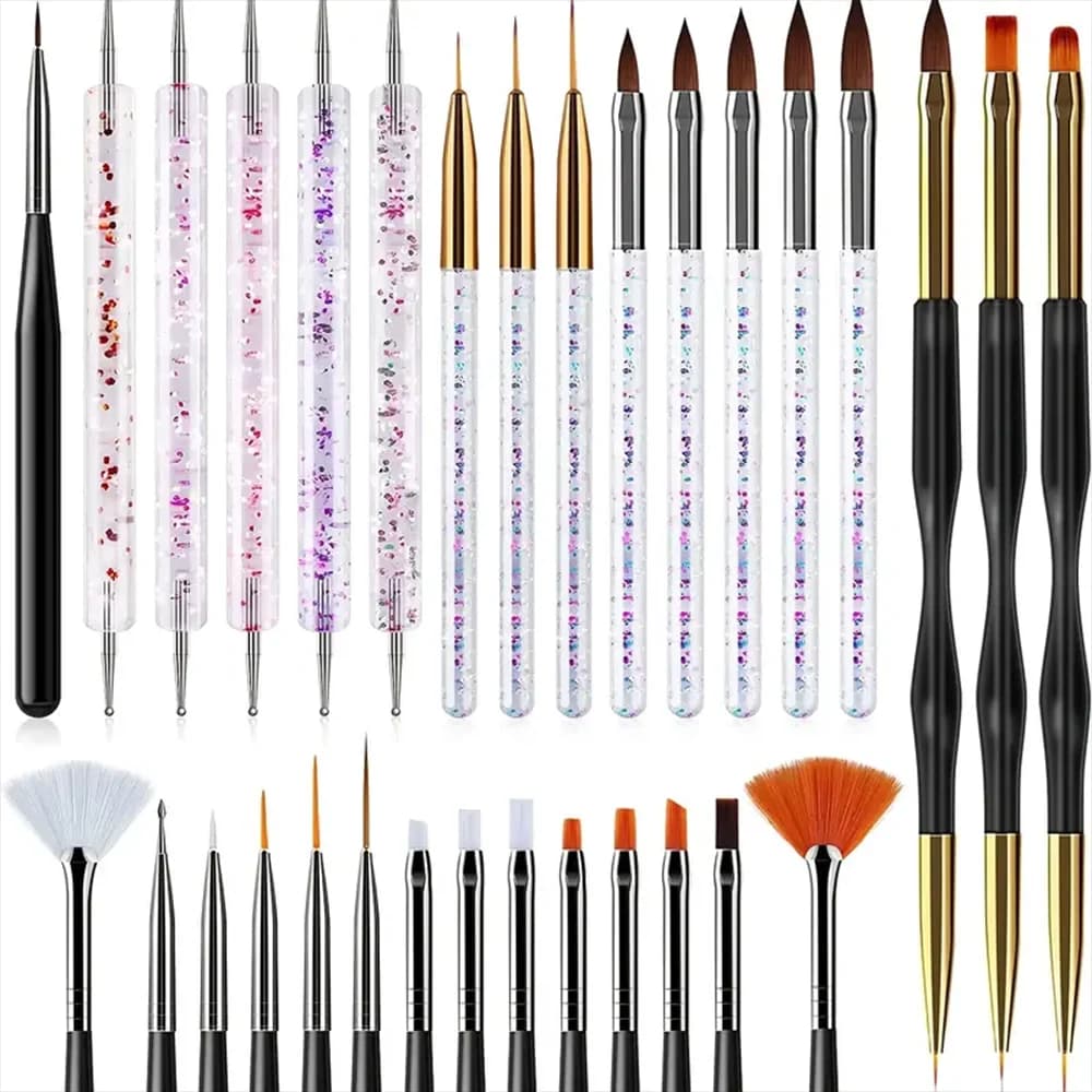 Nail Art Brush Kit for Nail Painting, Floral Carving, Gem Placement, Gel Application, Color Blending, and Line Work.