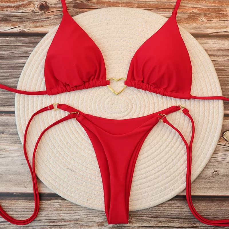 Women's Halter Triangle Bikini Set Thong Bottom