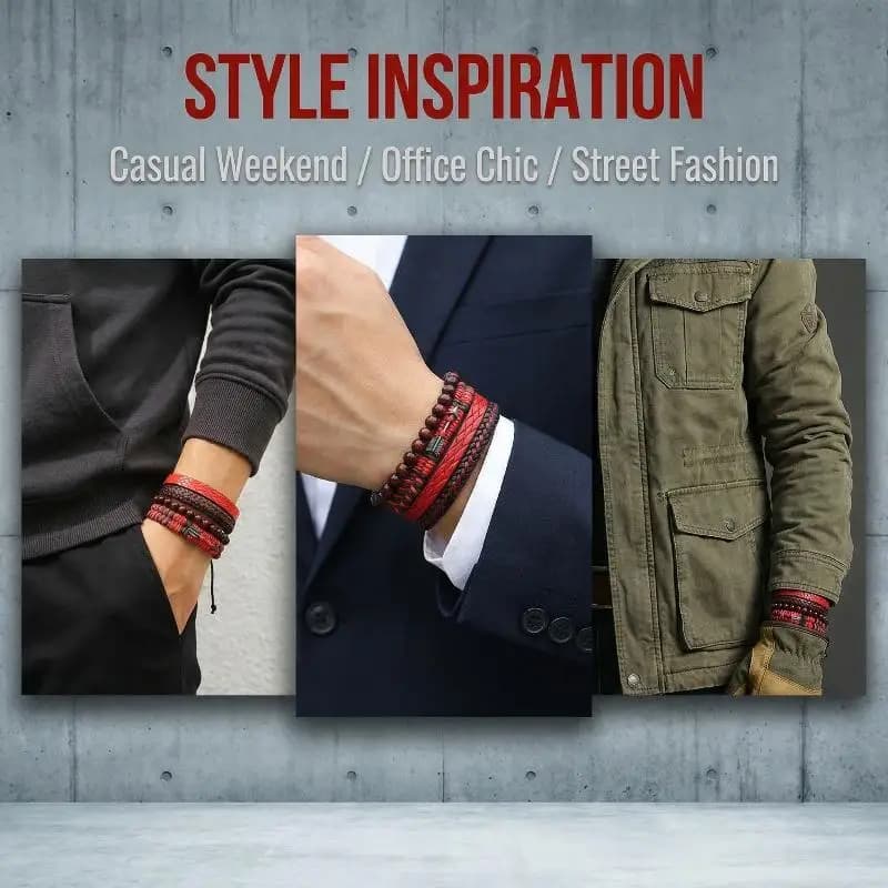 Mens Bohemian Leather Bracelet Set