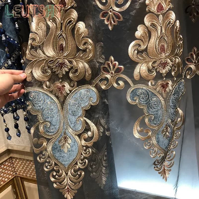 European Embroidered Chenille Tulle Curtain Panels