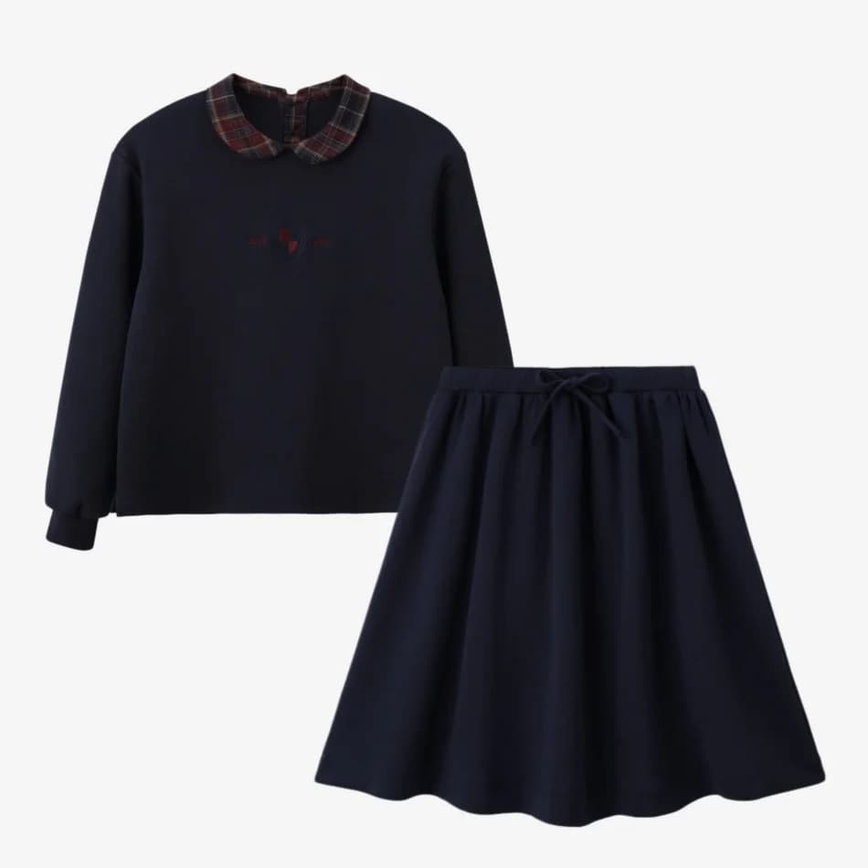 Navy Denim Varsity Embroidery Sweatshirt