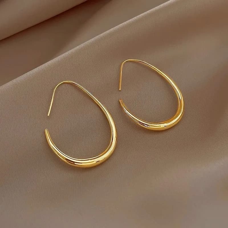 Sterling Silver Golden Ellipse Wedding Hoop Earrings