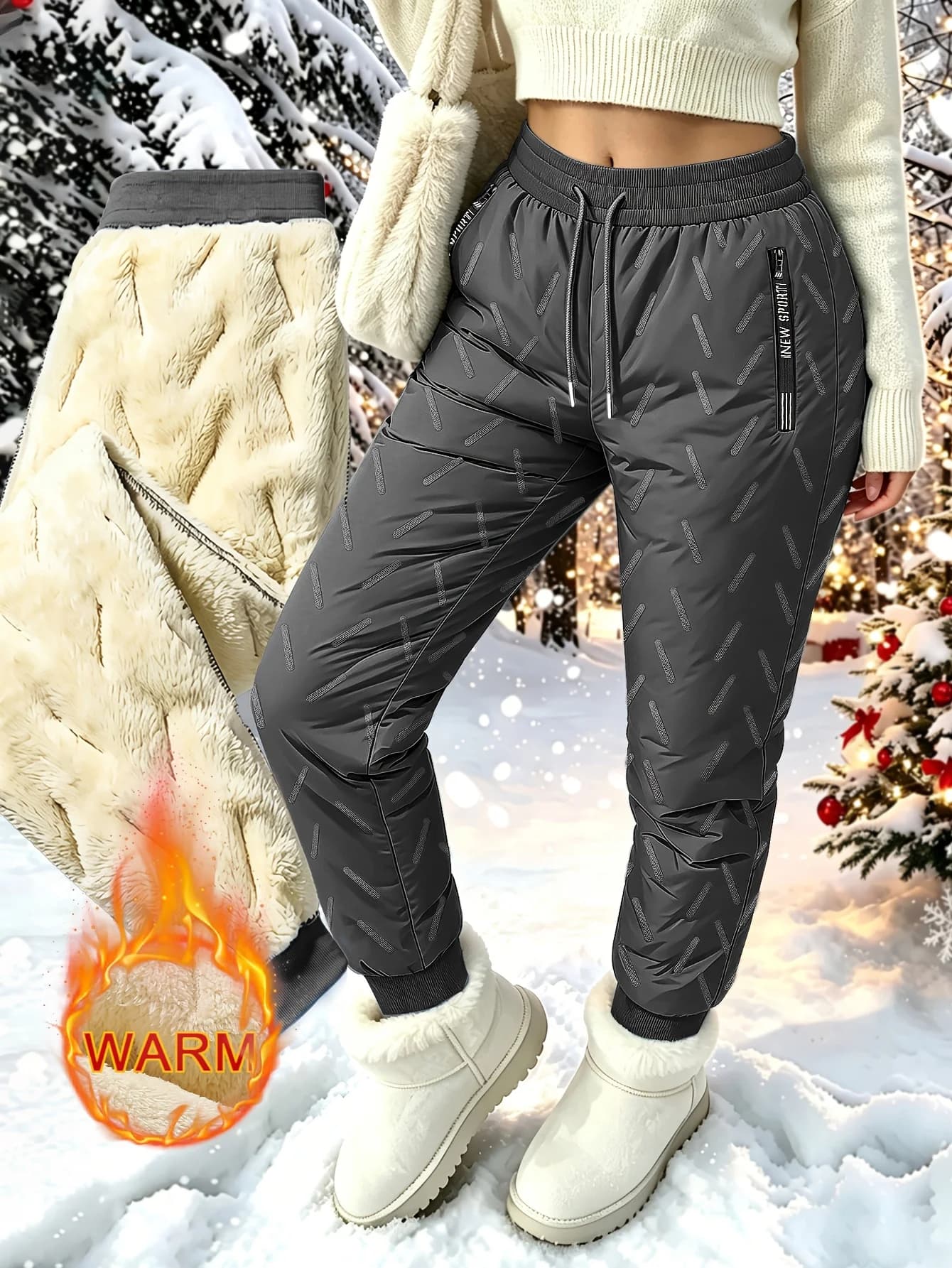 Women's Lamb Fleece Lined Winter Snow Pants