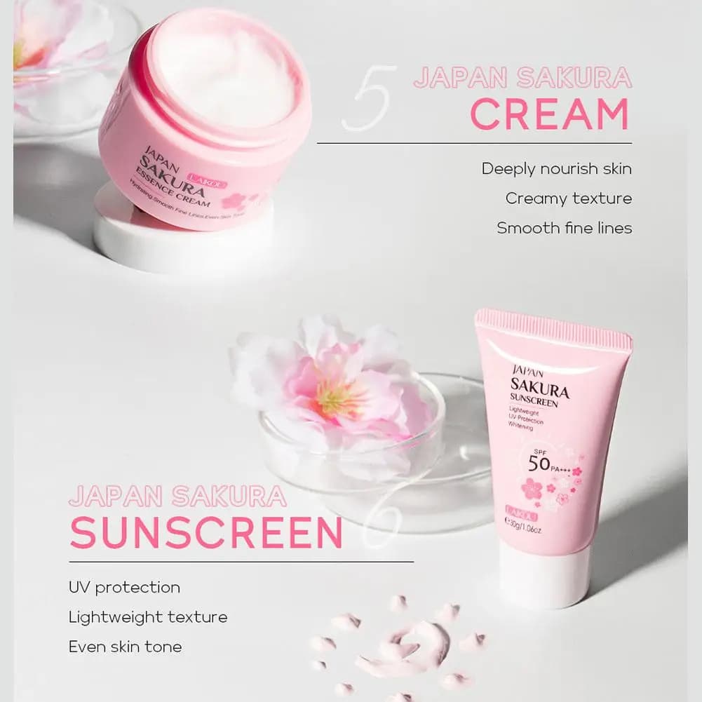 6pcs Sakura Skin Care Set Hydrating Moisturing Smoothing Nourishing Brightening Firming Women Beauty Skincare Product
