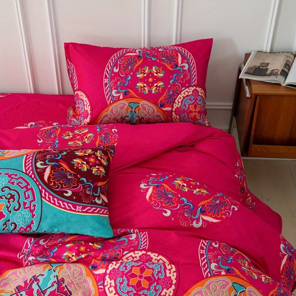 Bohemian Style Bedding Set - 1 Duvet Cover And 2 Pillowcases Included Quirky Boho Bed Linens for a Unique Sleep Experience