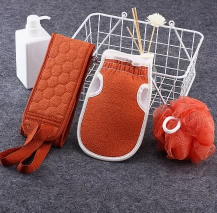 Fashion Bath Towel 3-Piece Set Includes Back Scrubber, Bath Glove and Shower Bath Sponge Loofah