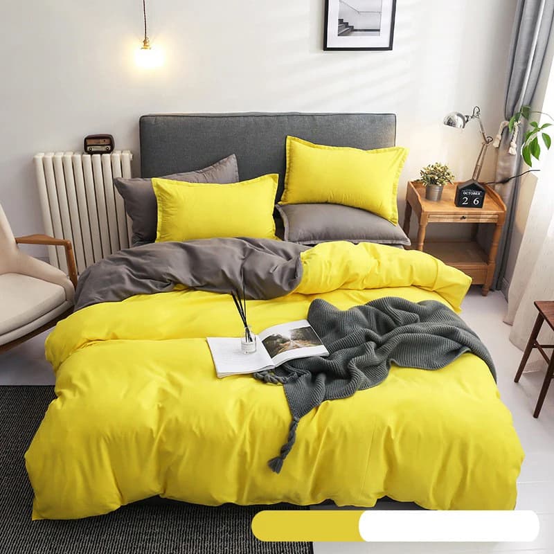 Simple Solid Sanding Bedding Set 4Pcs Two-Color Soft Bedclothes for Four Seasons Skin-Friendly Bedroom Decor for Adult Students