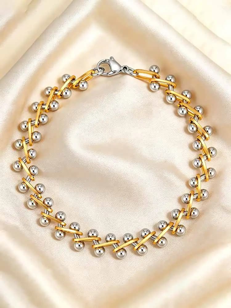 Gold Silver Two-Tone Beaded Stackable Bracelet