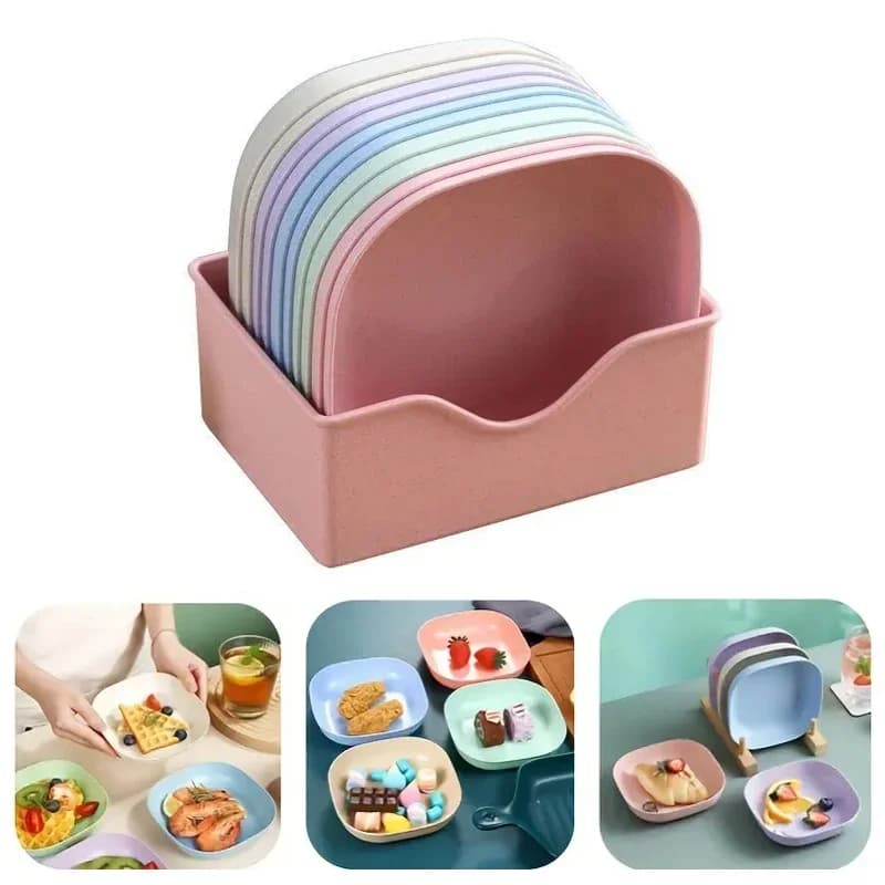 Square Plastic Dinner Plates with Storage Box