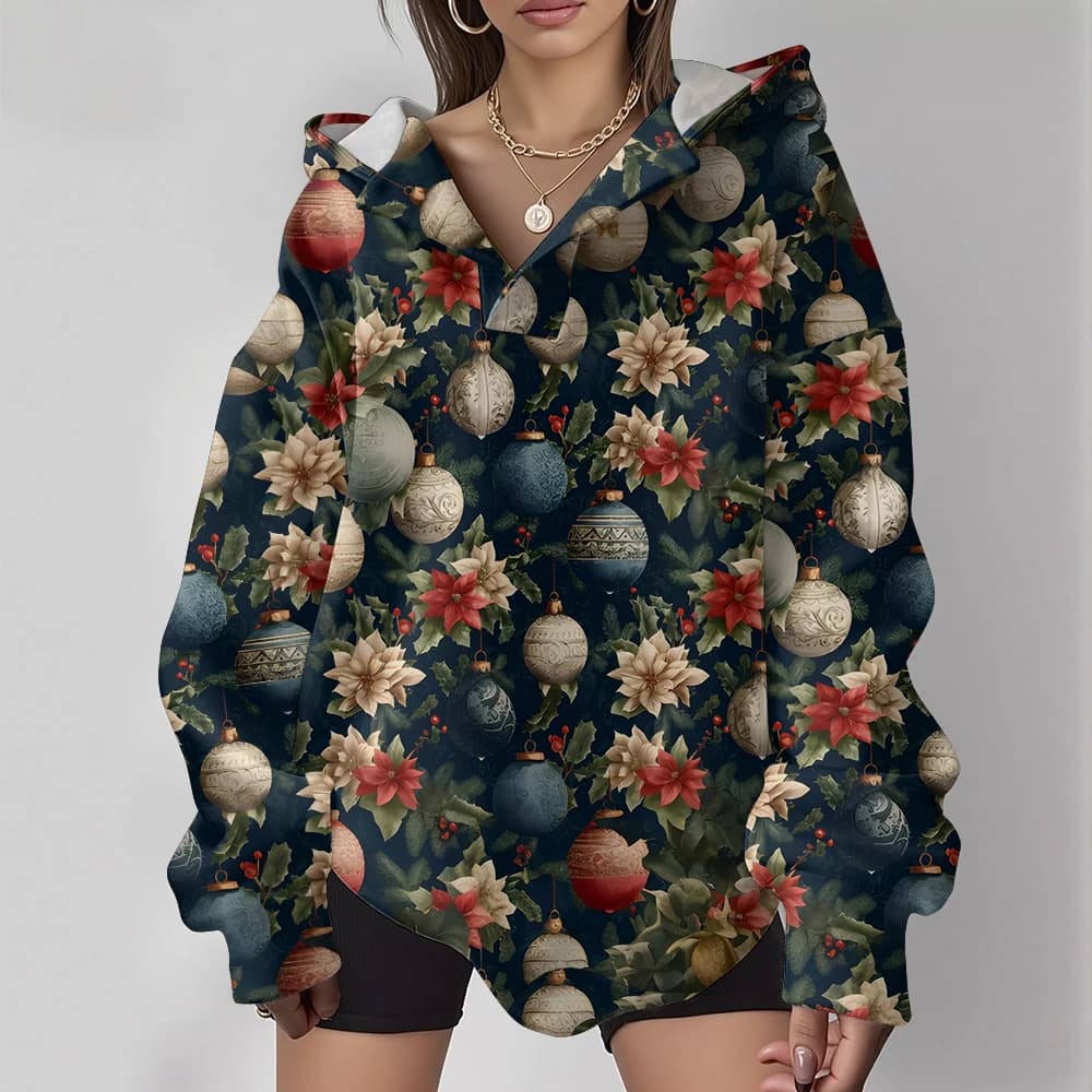 Casual Oversized Snowflake Pullover Hoodie