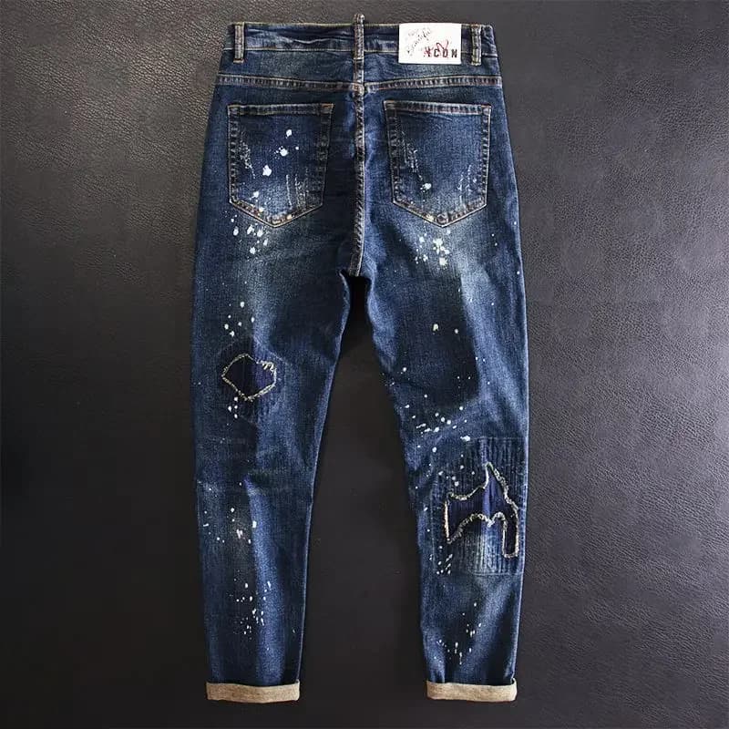 Men's Straight Crop Motorcycle Graphic Denim Jeans