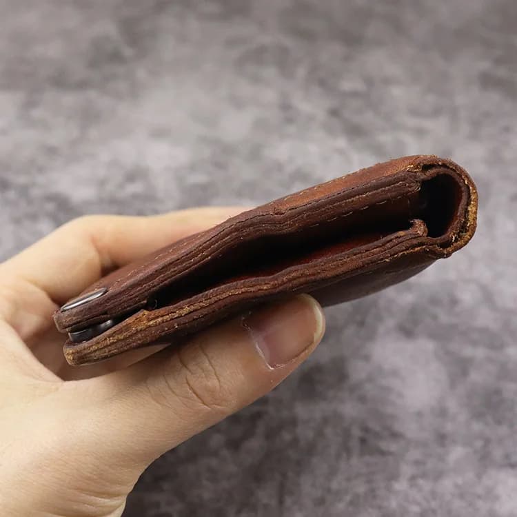 Wrinkle Wallet,Vintage Handmade Cow Leather Card Holder For Men, Leather Bifold Money Clips