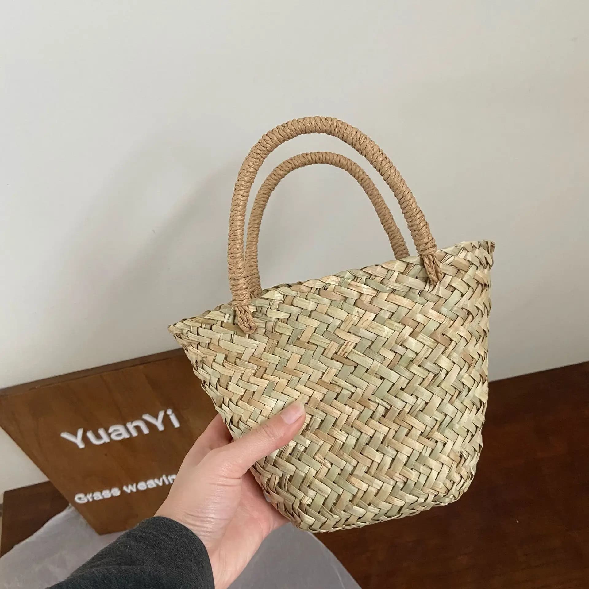 Women's Handwoven Handbag Summer Beach Bohemian Crochet Hollow Out Lightweight Small Top Handle