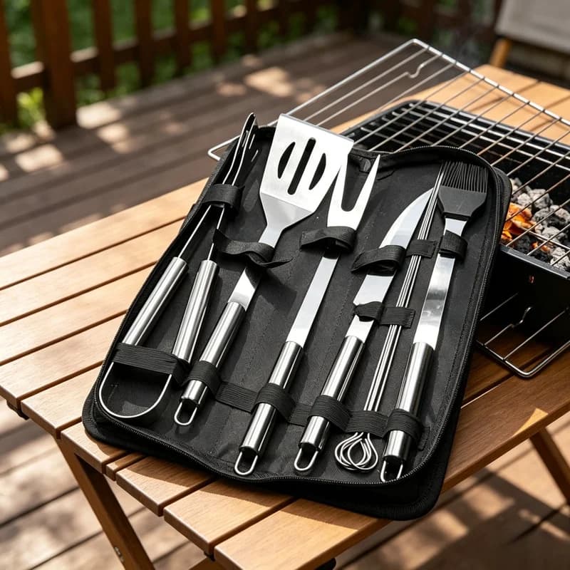 Stainless Steel BBQ Tool Set Portable Cloth Storage Bag Grill Accessories Outdoor Barbecue Camping Cooking